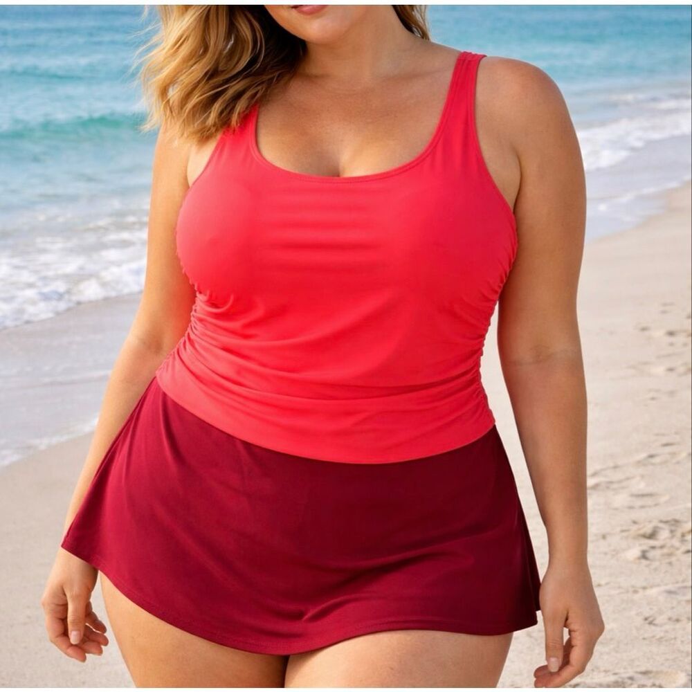 Islander Two Toned Red Women's One Piece PLUS SZ 24W. 3XL